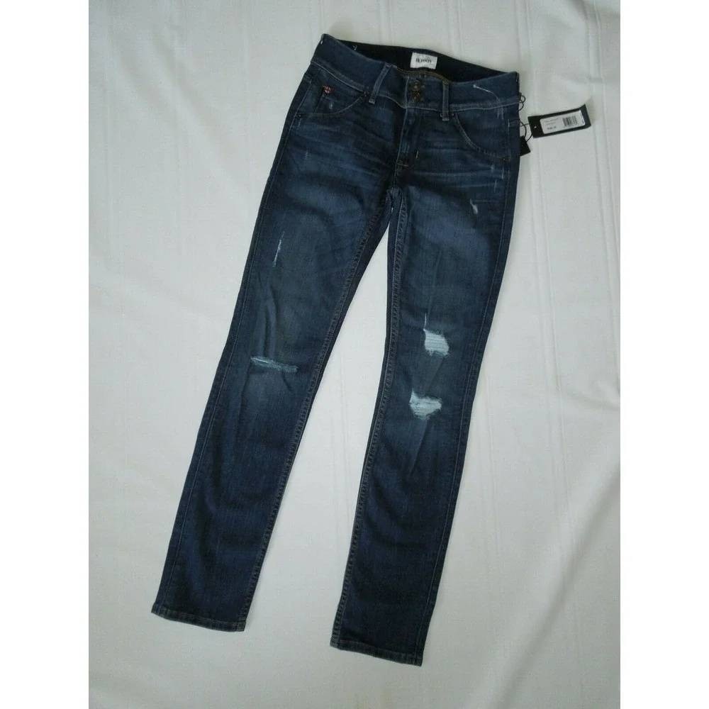 Hudson Women Cotton Beth Baby Boot Jeans 24 Blue Distressed Flap Pocket Skinny