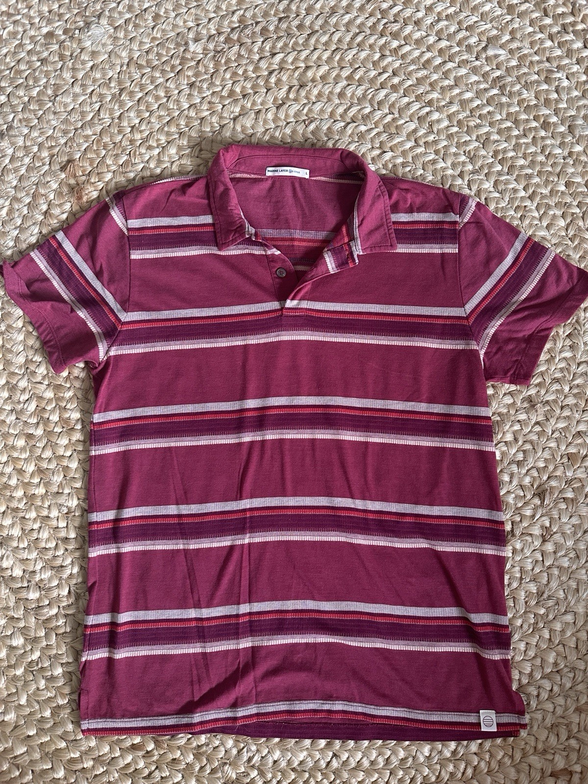Marine Layer Men’s Short Sleeve Polo Shirt Jacquard Size Large Maroon