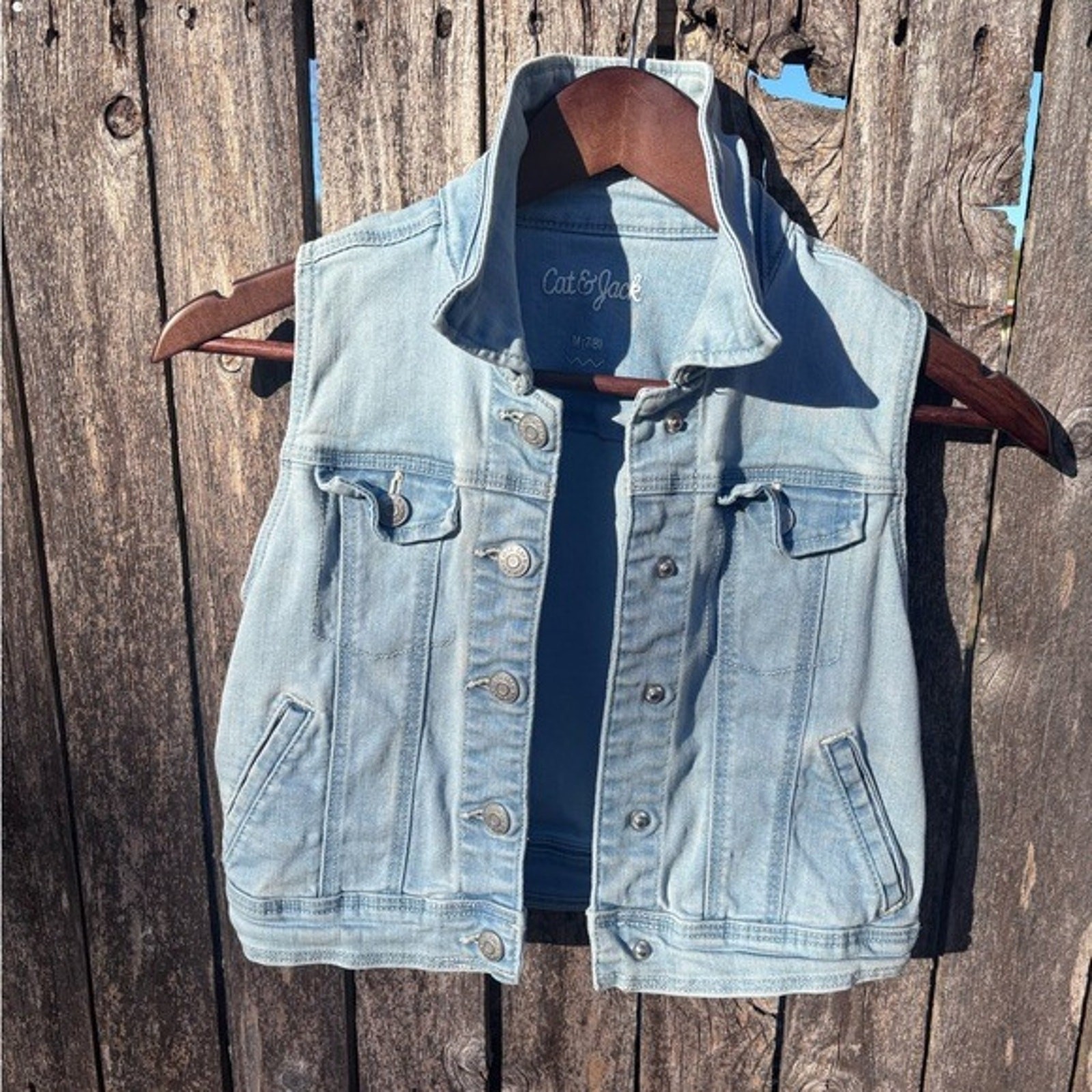 Cat & Jack Light Blue Denim Jean Jacket Vest Size M 7/8- Pre Owned Excellent