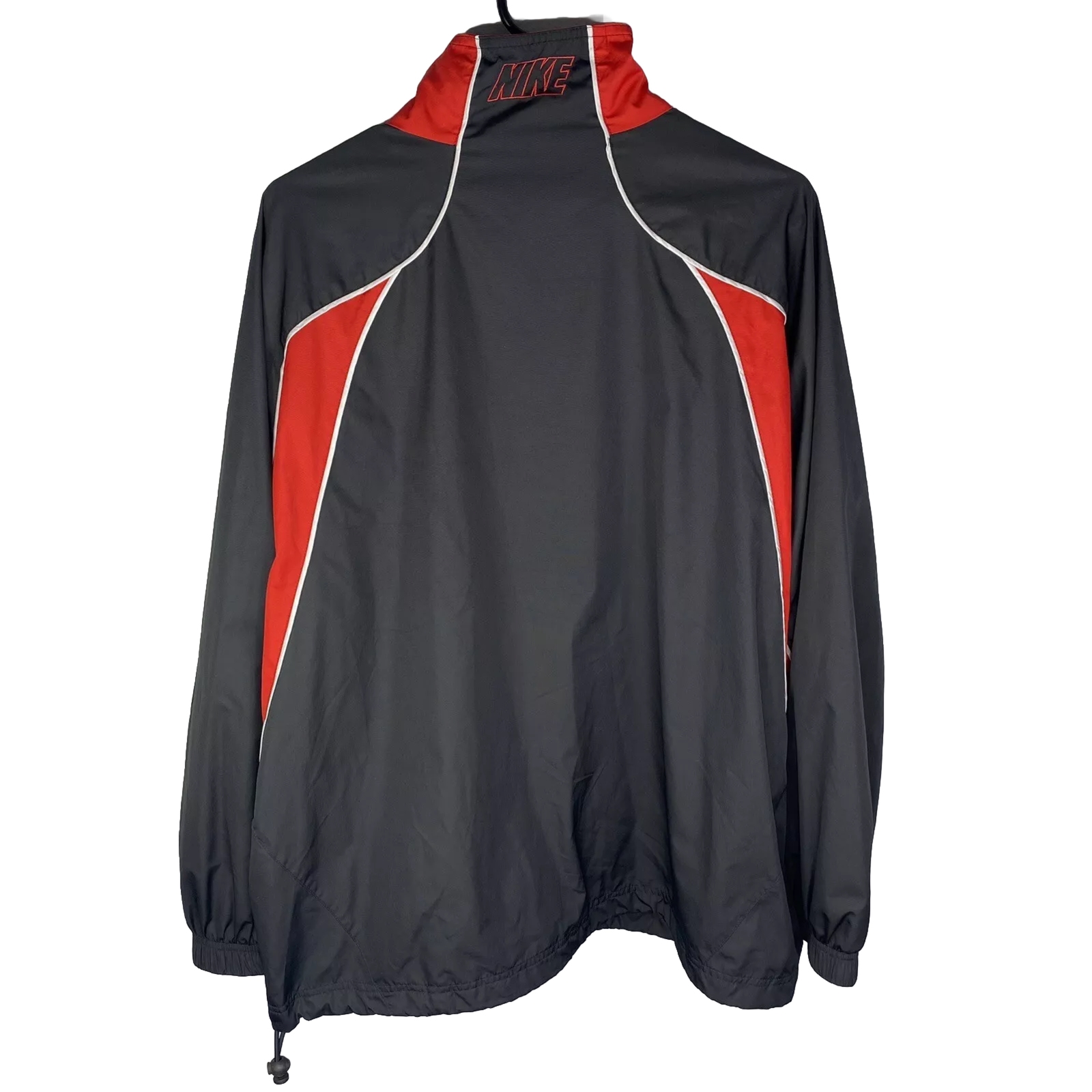Nike Jacket Windbreaker Mens Medium Bred Black Red Full Zip Swoosh Vintage