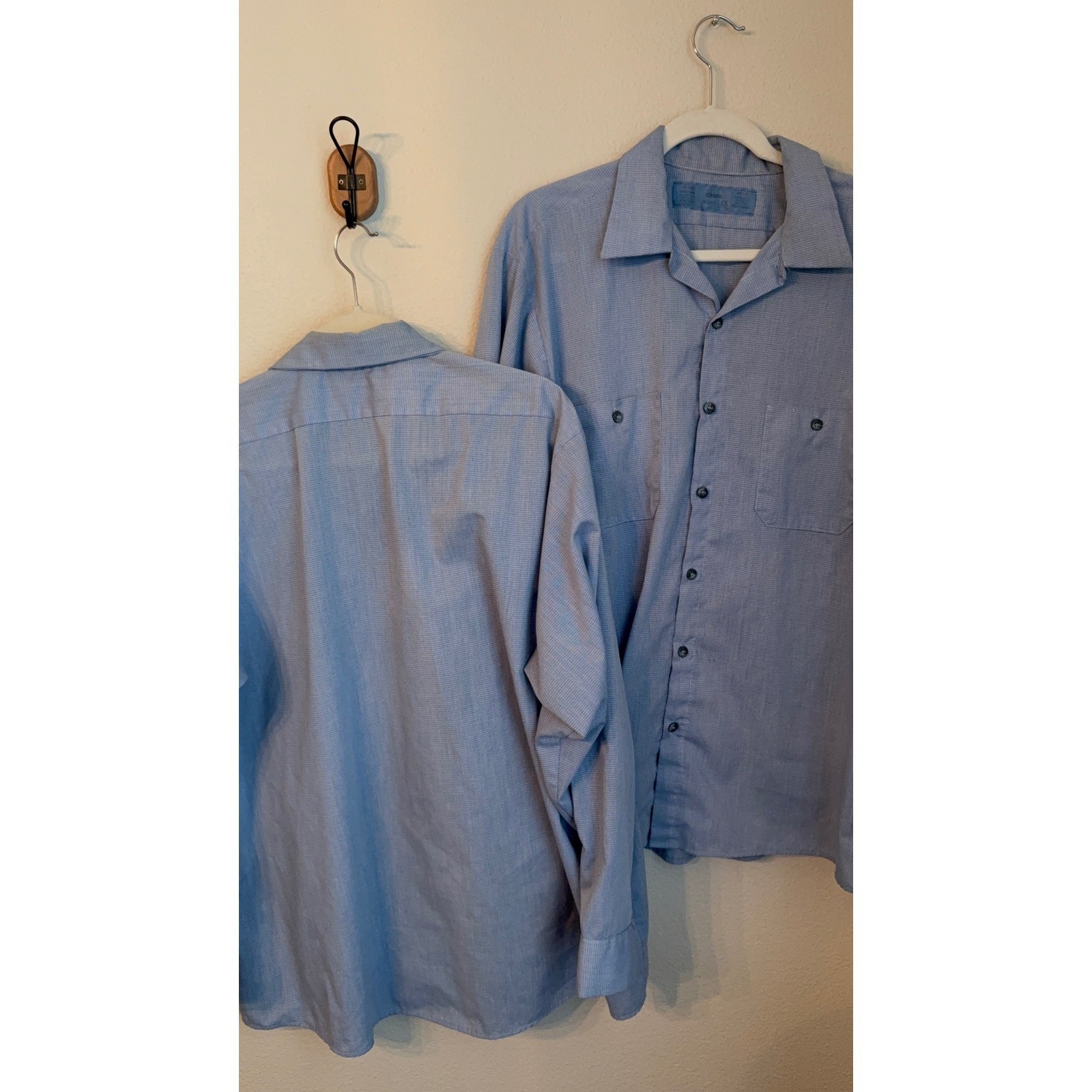 Cintas ComfortFLEX Work Shirt Men XL Blue Micro Check Long Sleeve Set of 2
