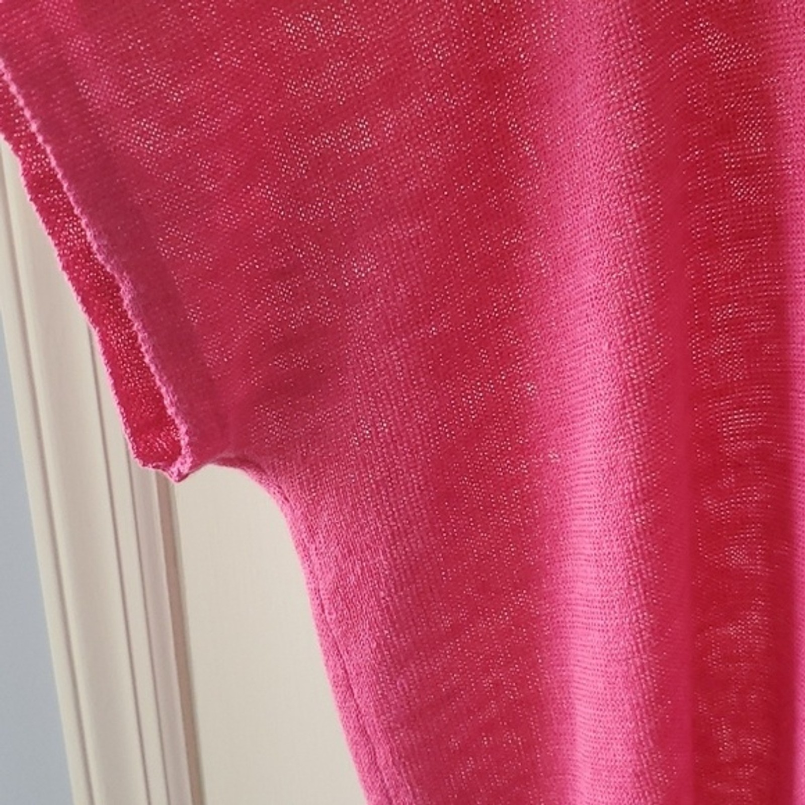 EILEEN FISHER 100% LINEN BRIGHT PINK SHORT SLEEVE SWEATER SIZE SMALL MINIMALIST