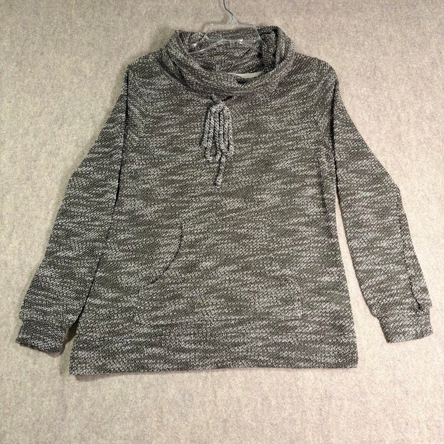 Loveappella Sweater Womens M Olive Marled Knit Cowl Neck Pocket Pullover Cozy