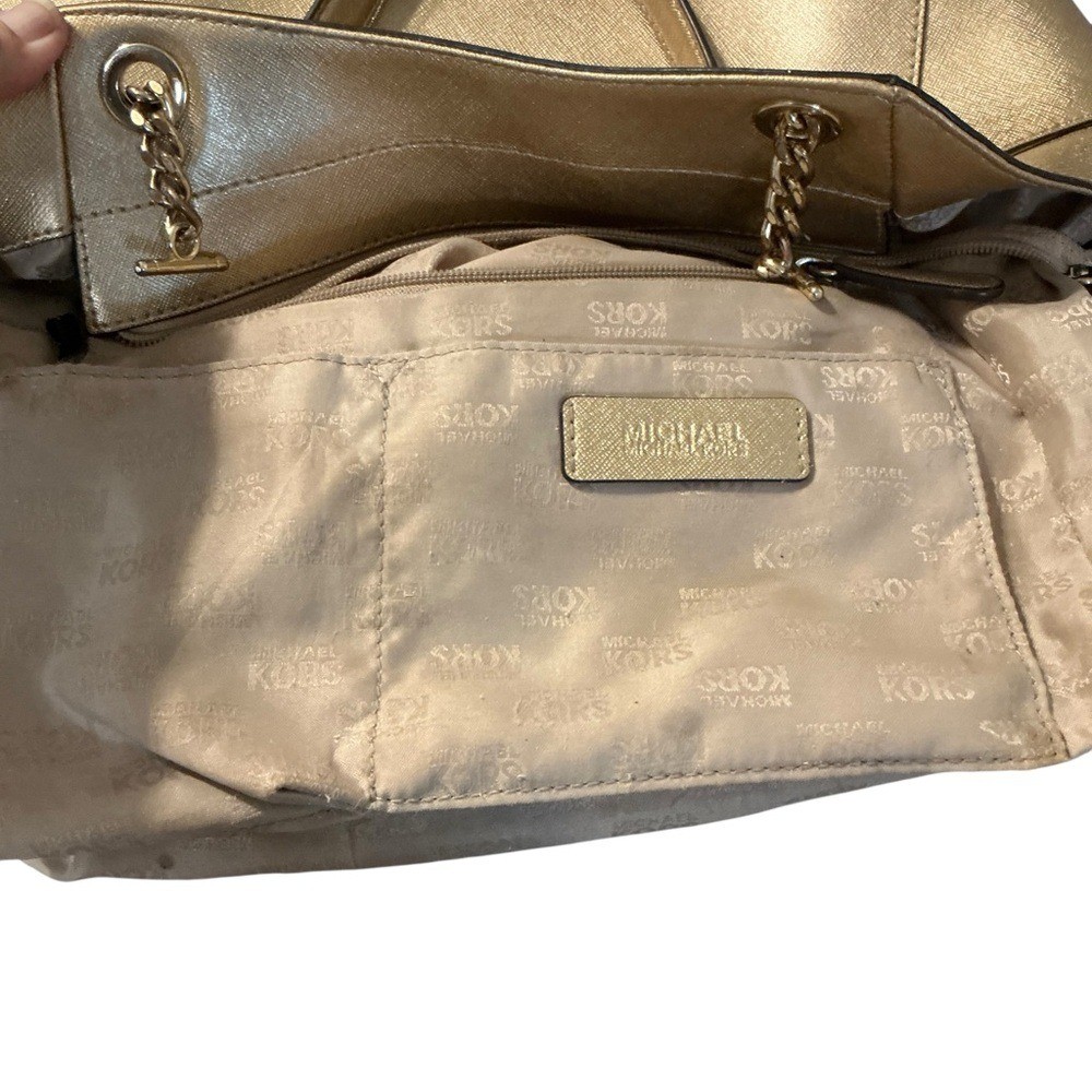 Michael Kors Gold Shoulder Bag with Chain-Link Straps