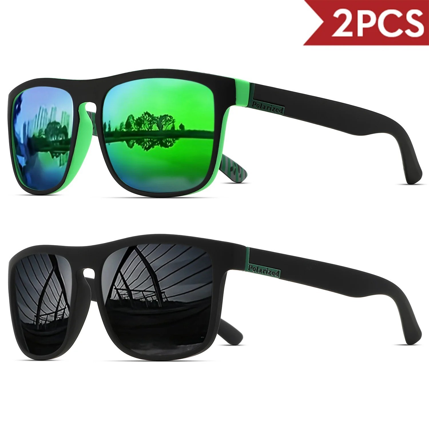 4PCS Wood Grain Spring Hinge Sunglasses Square UV400 Retro Unisex