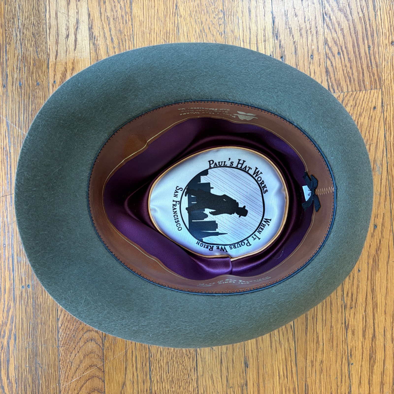 $995 Paul’s Hat Works Custom Fur Felt Fedora Stetson Moss Green Olive 7 1/8