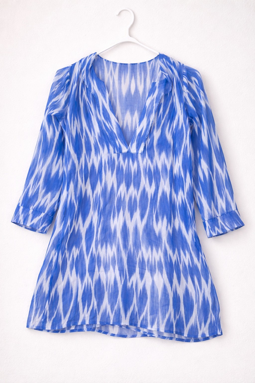 Jantzen Swim Cover Up Womens L Blue White Ikat Tunic Beach Resort Vacation Kafta