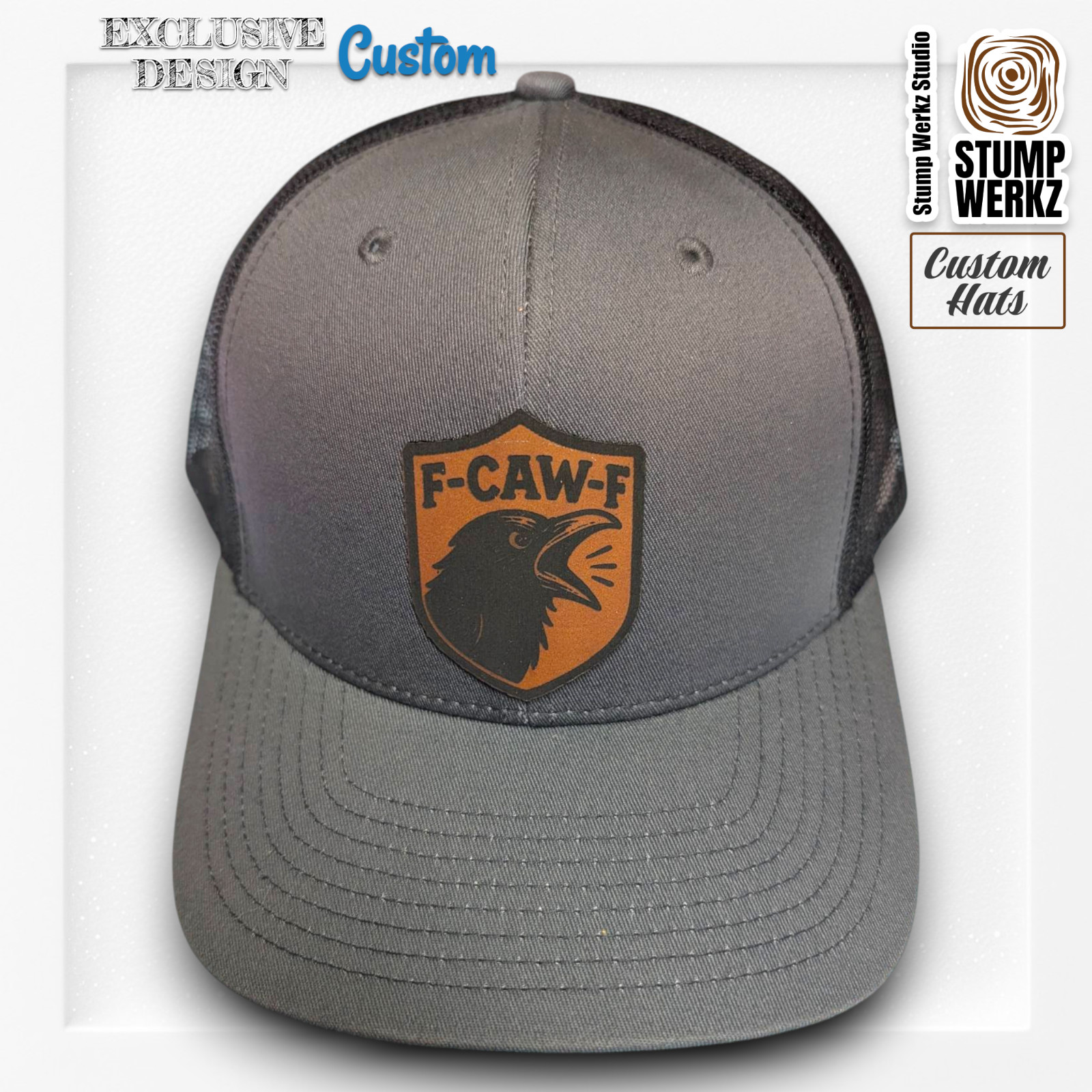 Custom Hat Trucker Baseball Cap Richardson Leather Patch Funny F-CAW-F Crow