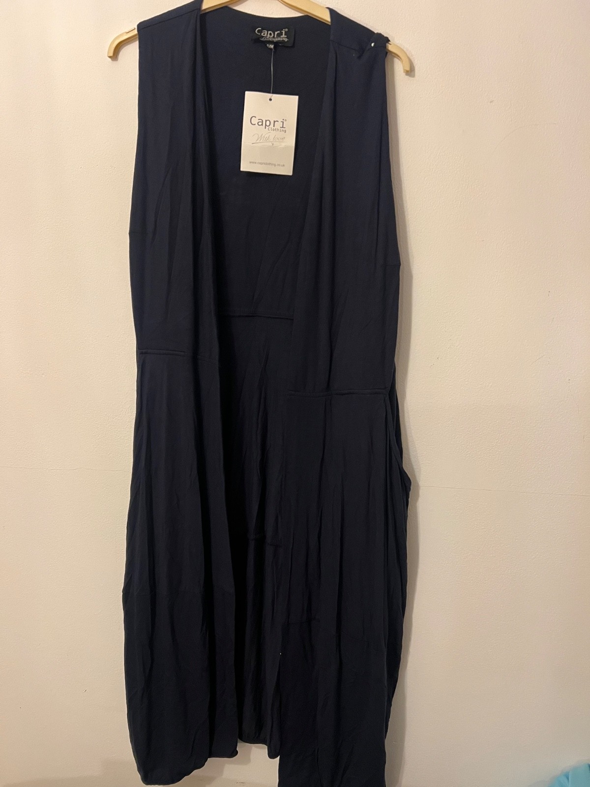 Brand New With Tags Navy Long Sleeveless Jacket Waistcoat CAPRI S/M RRP £75