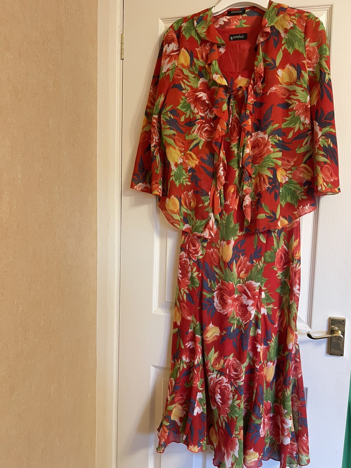 Apanage red floral midi sleeveless dress and bolero set Size 14 stunning