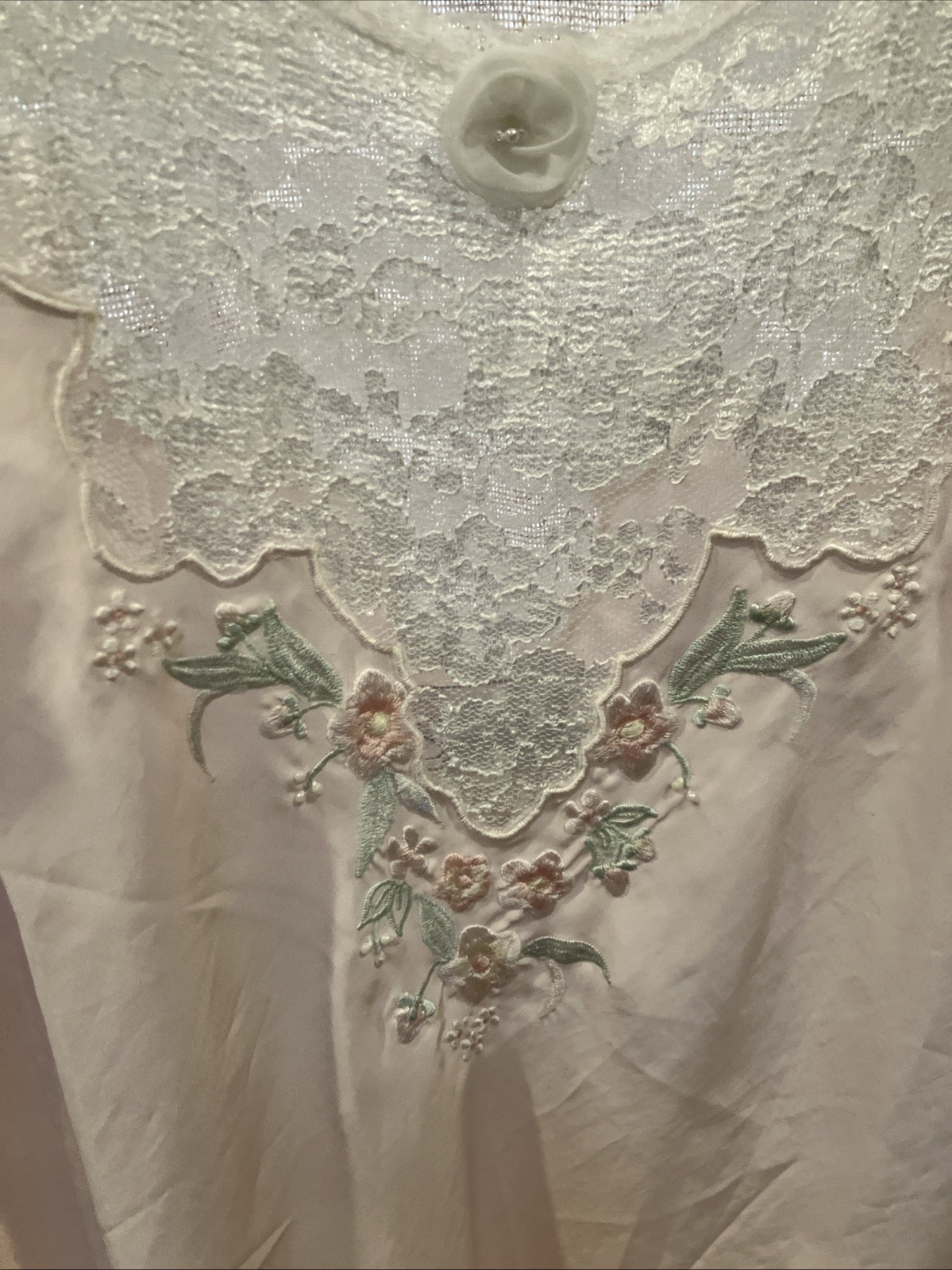 Vintage Sara Beth Pink Lace Embroidered Long Nightgown XL Floral