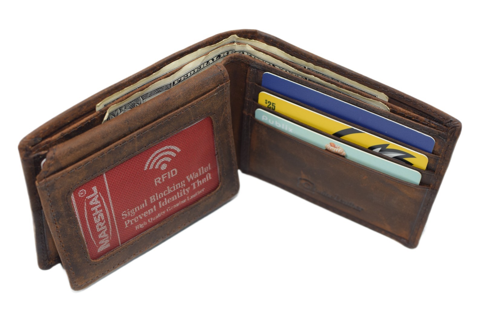 MARSHAL RFID Blocking Cross Vintage Leather Bifold Wallet for Men
