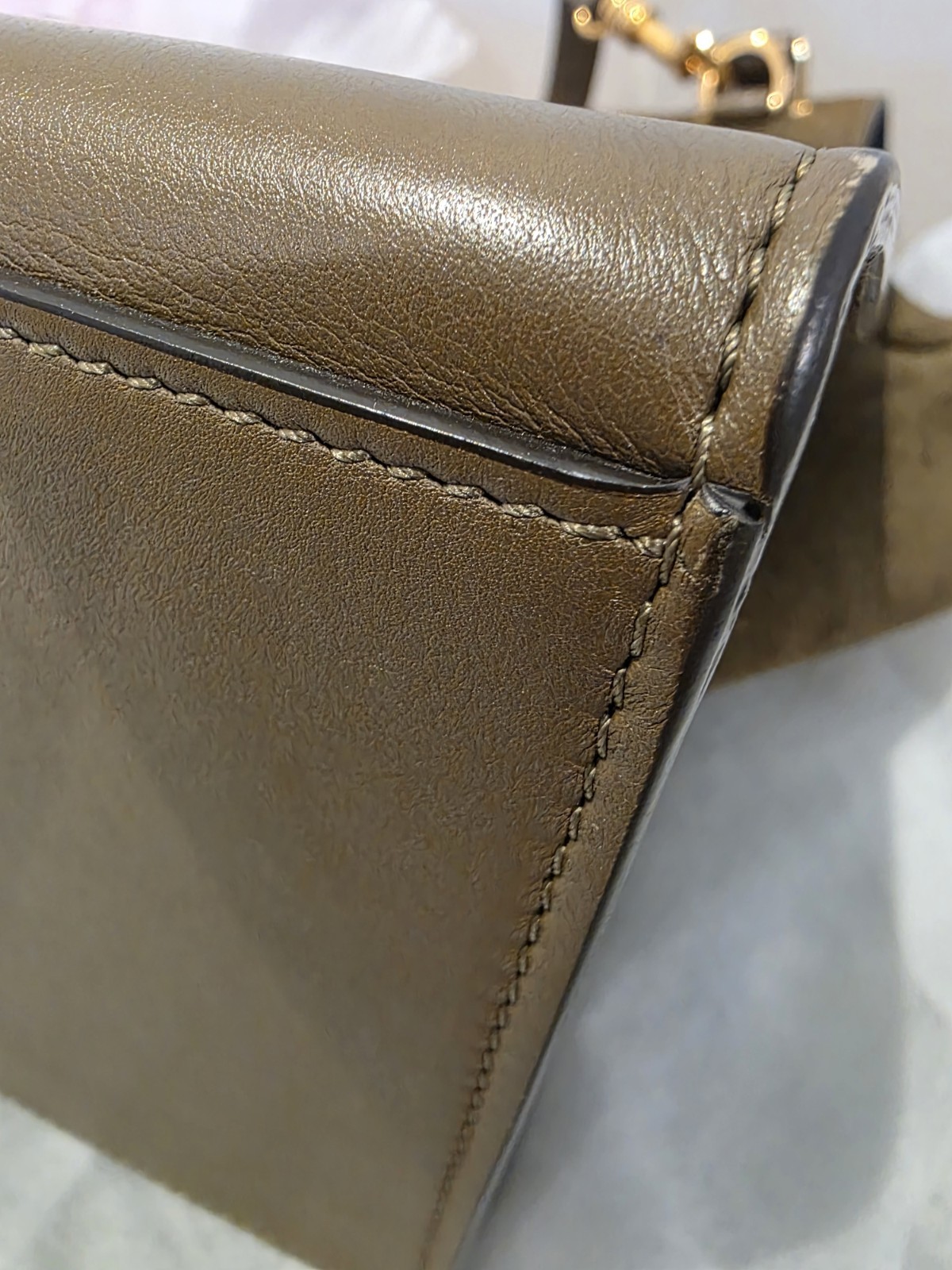 Auth CELINE Croc Leather Suede Trapeze Bag Olive Khaki Top Handle Pristine