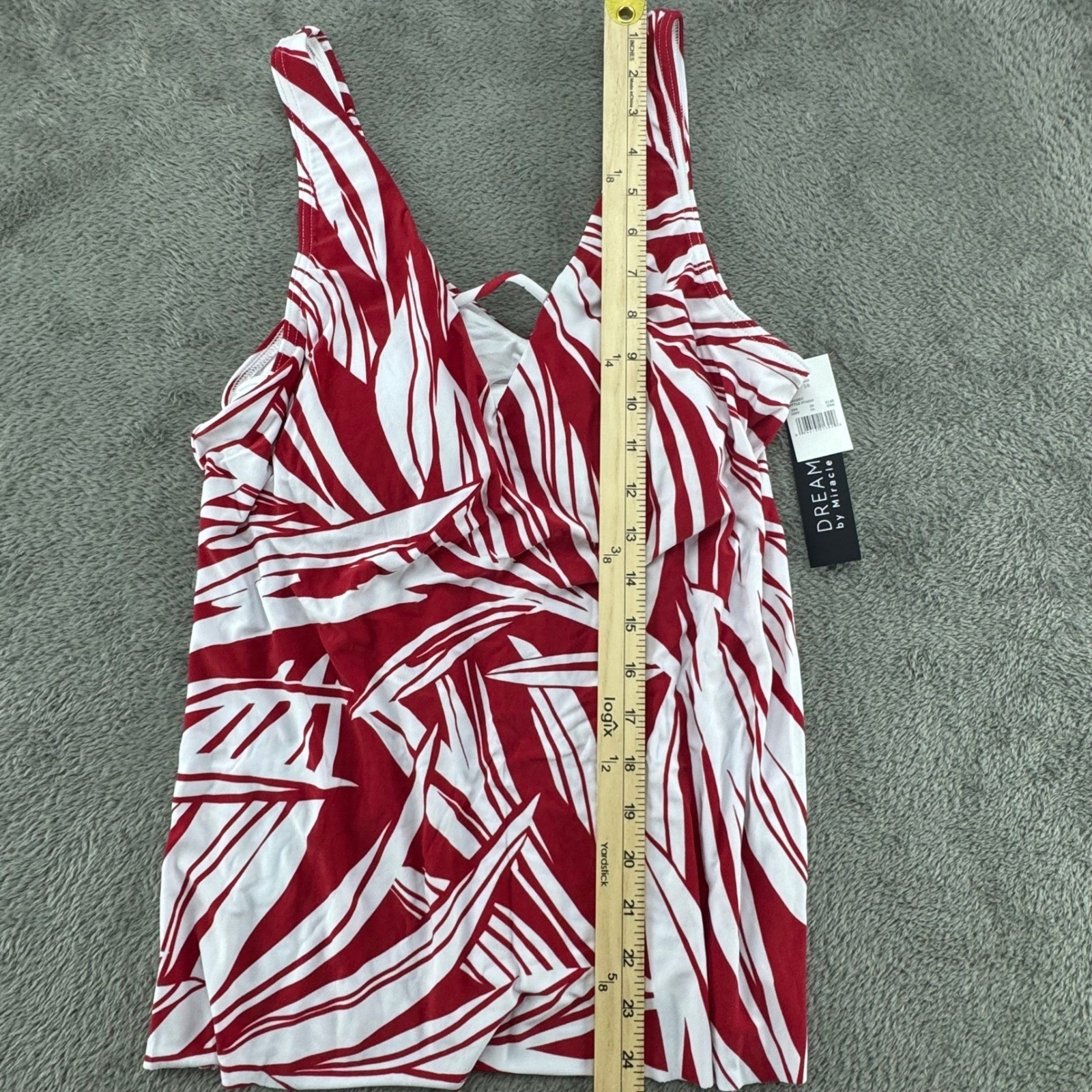 Dreamsuit by Miracle Brands Tankini Top Womens 10 Red White NEW Tropical Palm