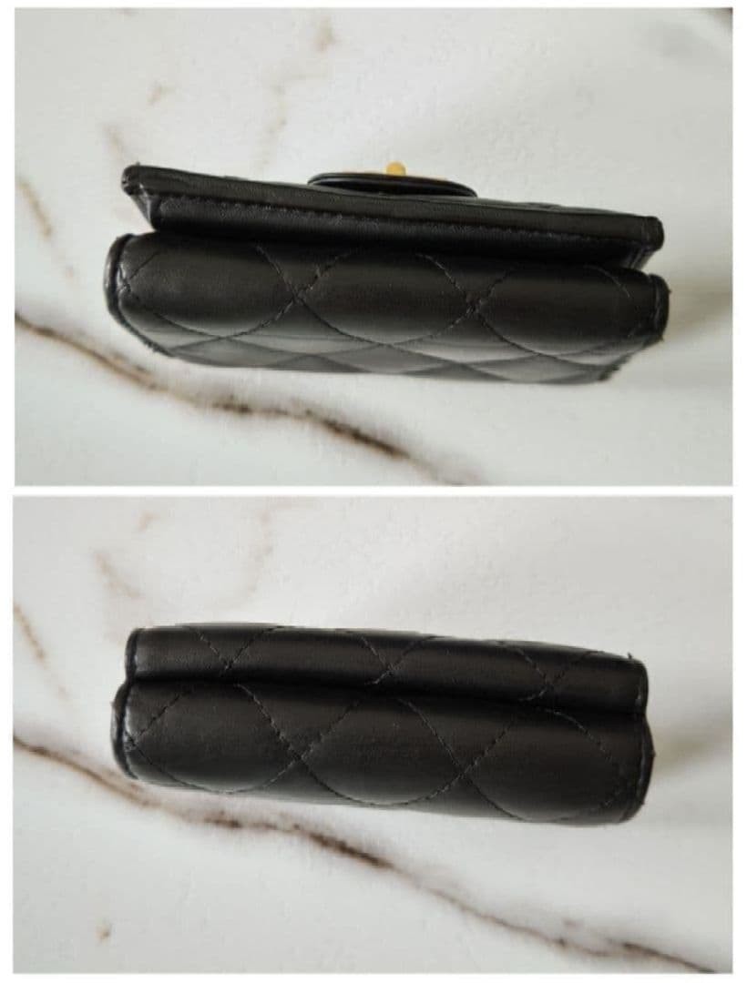 CHANEL Tri Fold Wallet Mini Compact 2.55 Matelass Black