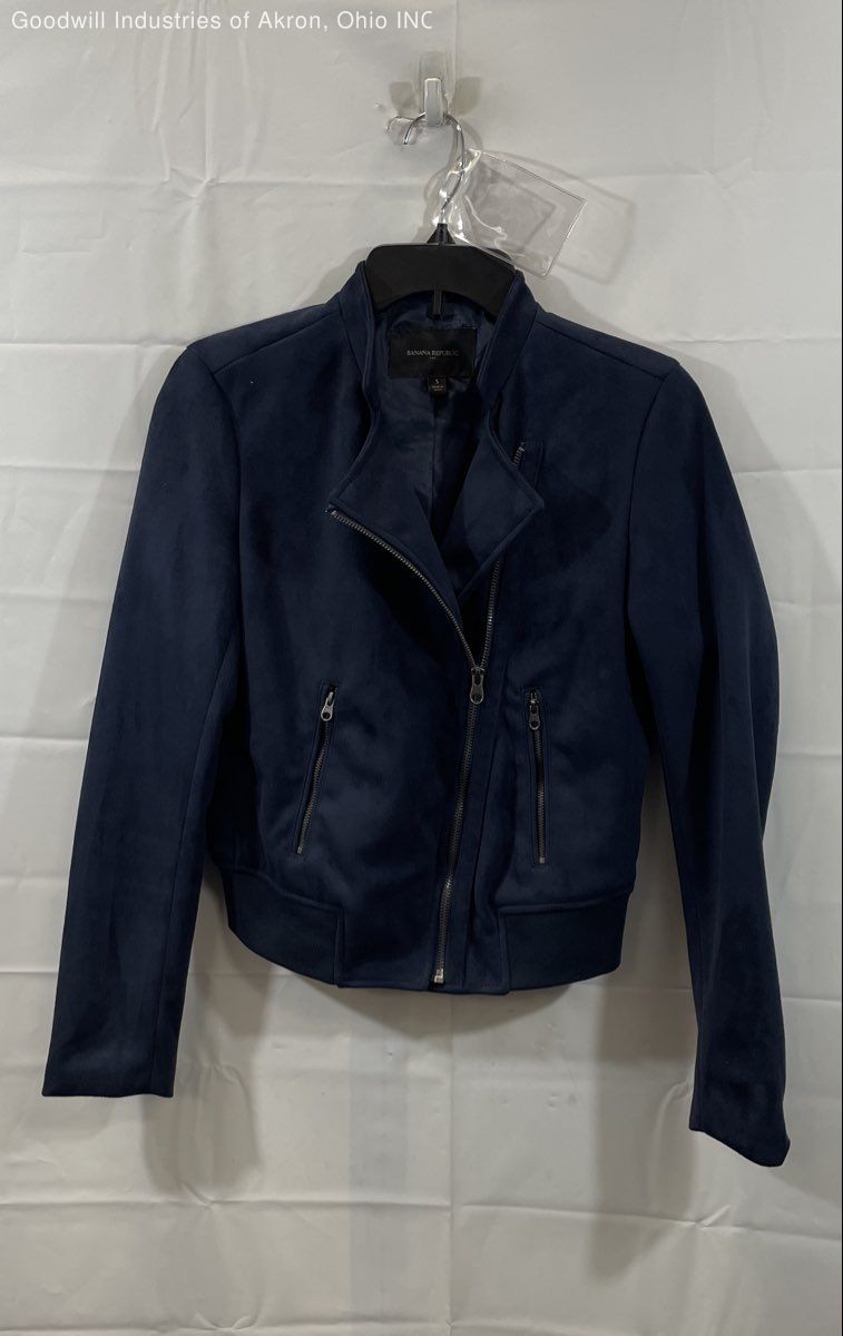 Banana Republic Women’s Navy Blue Faux Suede Moto Jacket Full Zip Size S