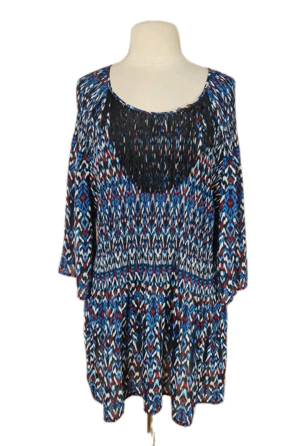 CATHERINES Women Plus Sz 4x Crinkle Chiffon Tunic Top Fringe detail 3/4 SL 331A