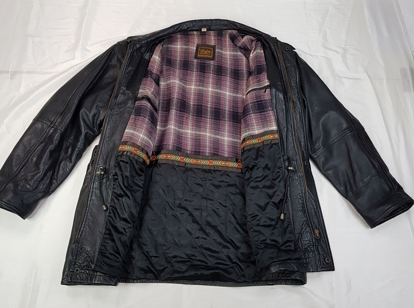 STYLE INTERNATIONAL SIZE XL MENS BLACK GENUINE LEATHER PARKA JACKET BIKER COAT