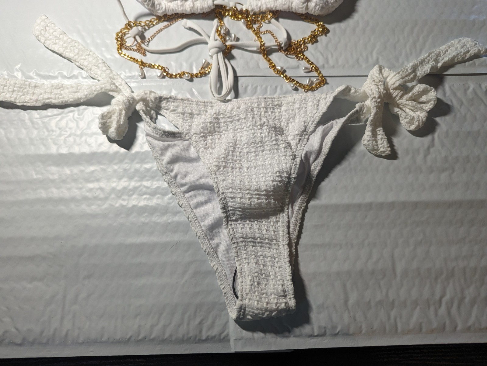 Shein 1 Piece Swimsuit Brand New Size Small White with Gold Chains