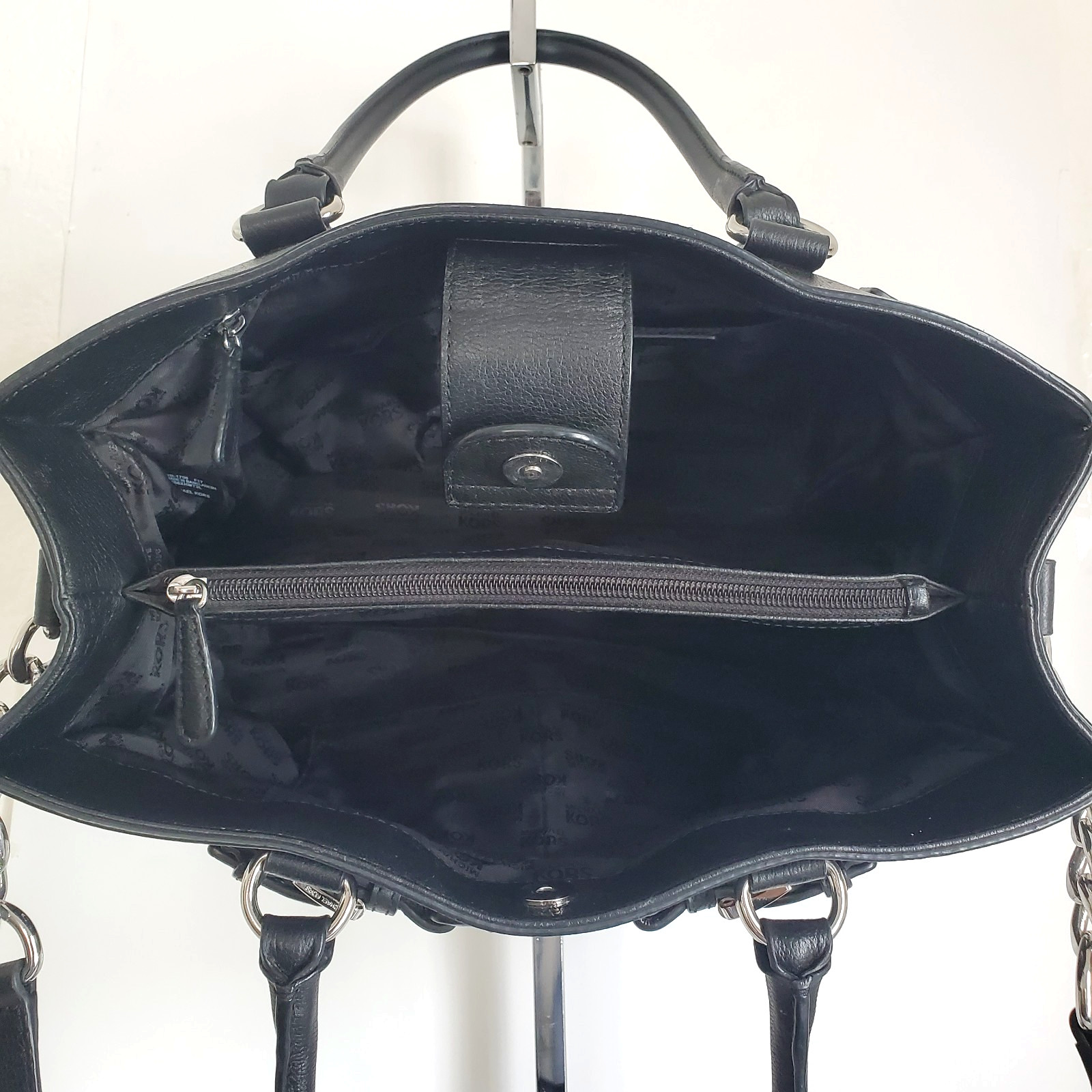 MK HAMILTON BLACK PEBBLED LEATHER SATCHEL HAND BAG SILVERSTONE HARDWARE MEDIUM