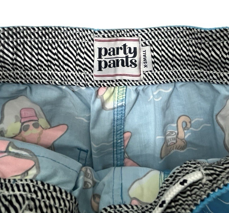 NWT Party Pants Mens XS Neon Blue Super Star Starfish Board Shorts Swim Trunks