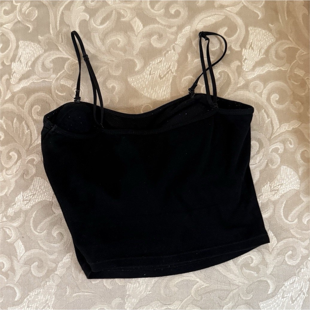 Women’s Black Solid Spaghetti Strap Stretch Camisole Tank Top with bra padding