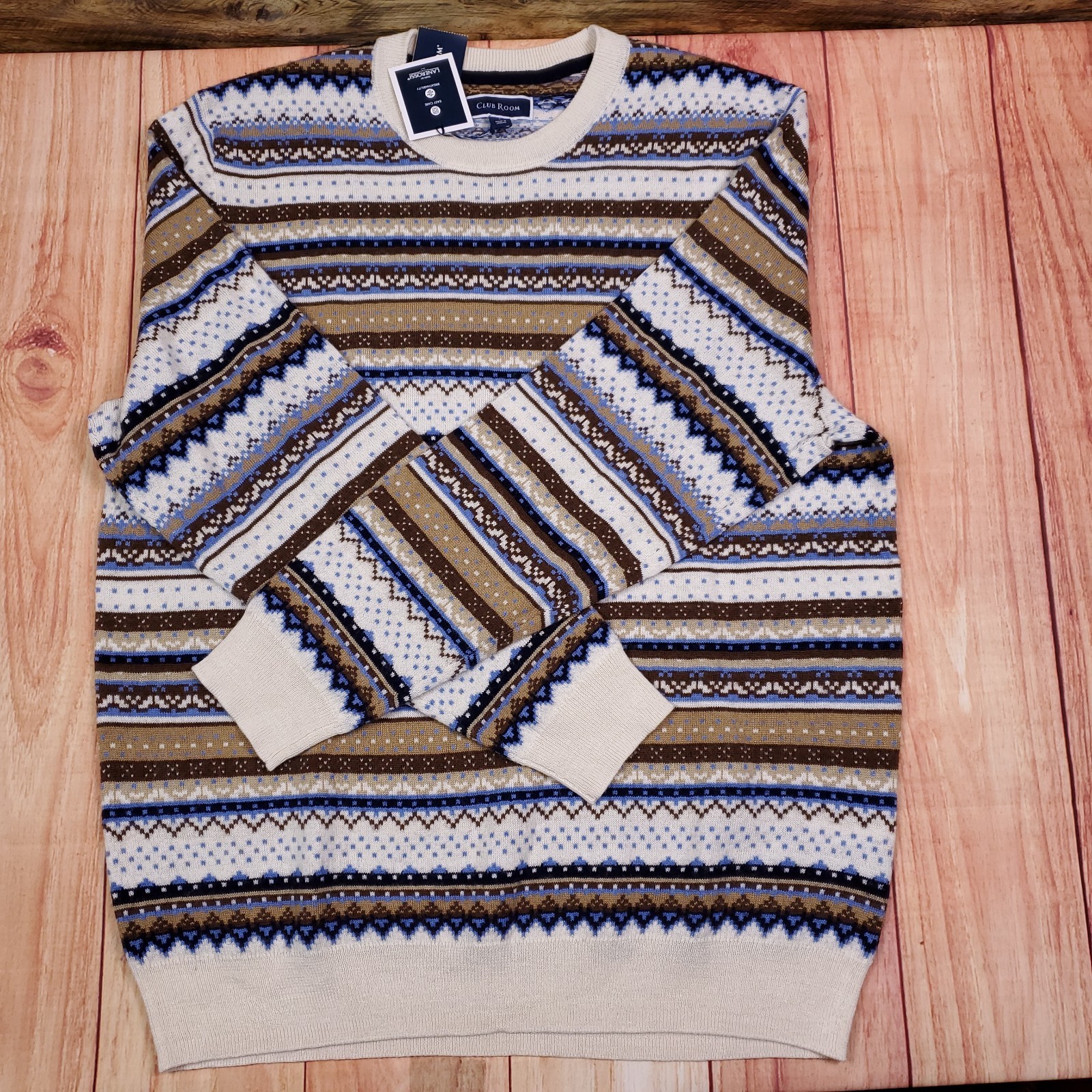 NEW Club Room Pullover Sweater Large Merino Wool Blend Crew Neck Performance