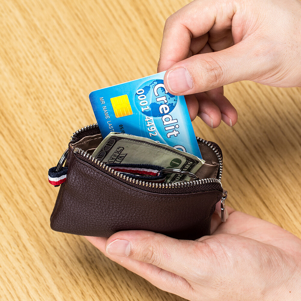 Leather Coin Purse Wallet Mini Keyrings Change Pouch Card Holder for Men Womens