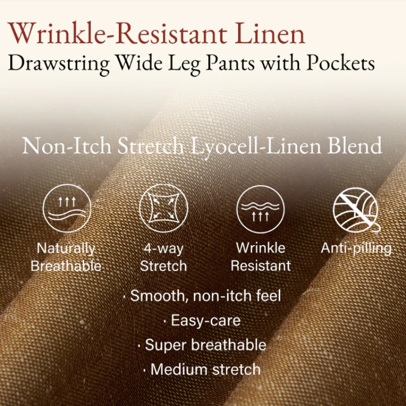 OGL Linen Drawstring Wide Leg Pant with Pockets – Walnut Brown