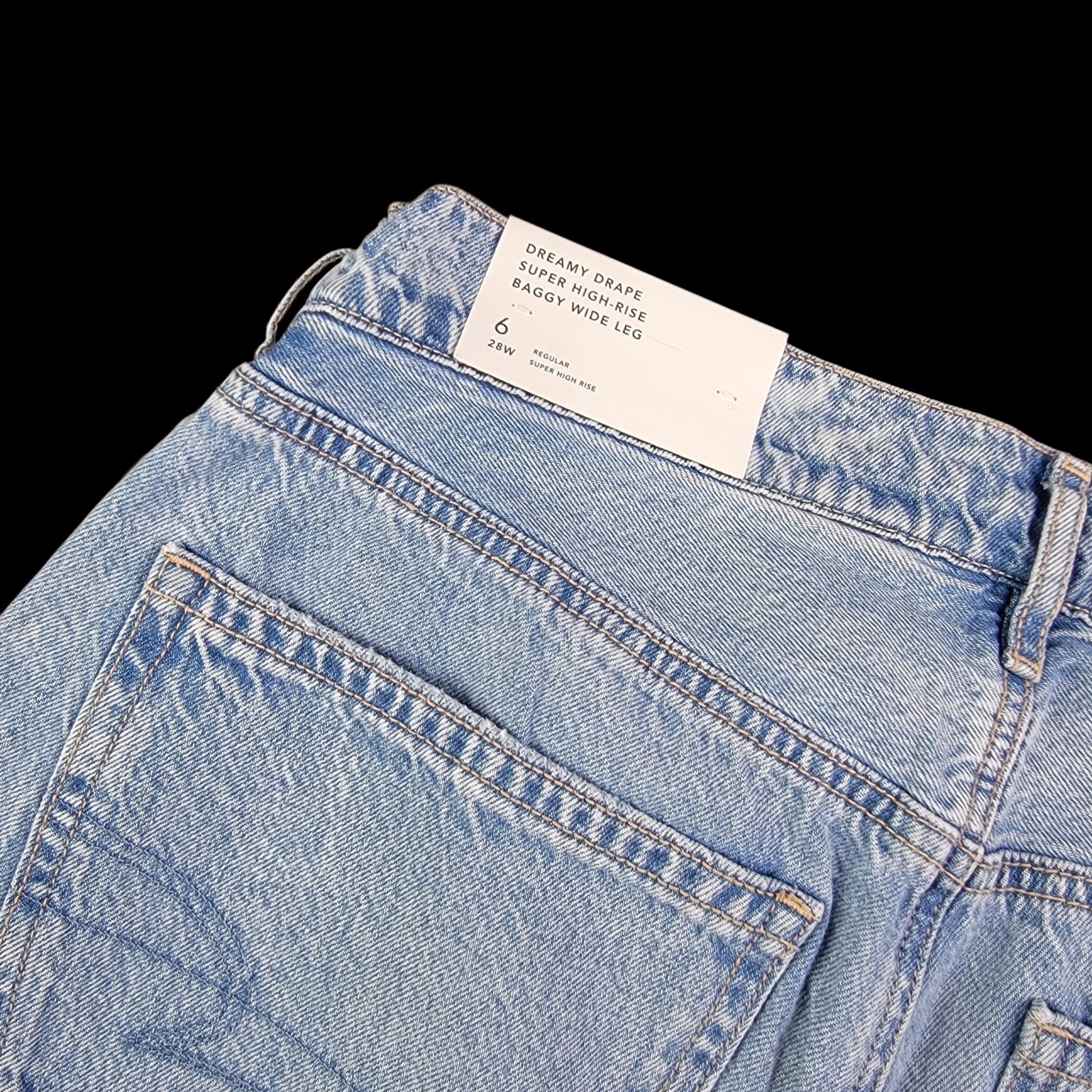 American Eagle Womens 6 Reg Super High Rise Baggy Wide Leg Destroyed Blue Jeans