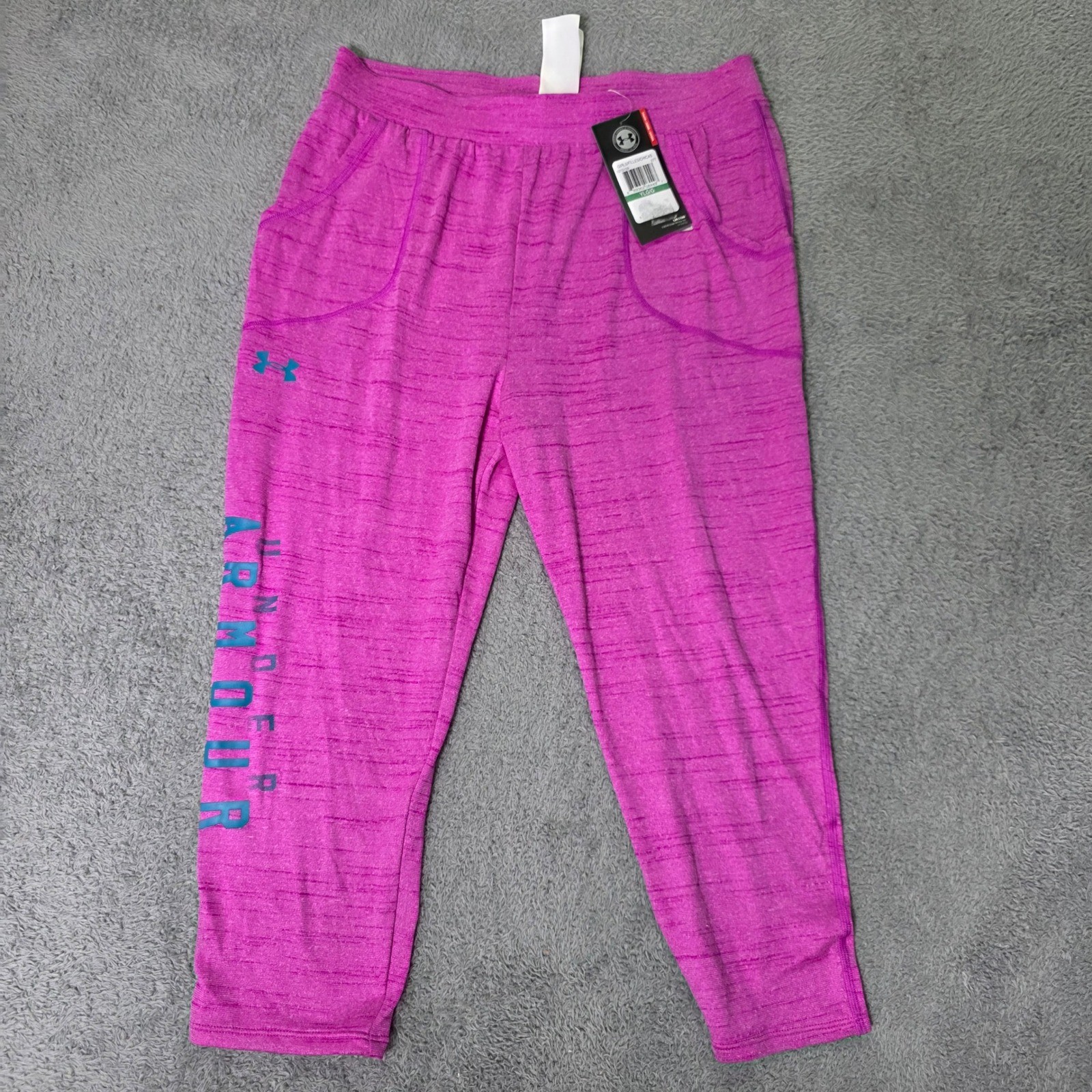 Under Armour Girls Large Pink Space Dye HeatGear Loose Jogger Pants Logo 1272159