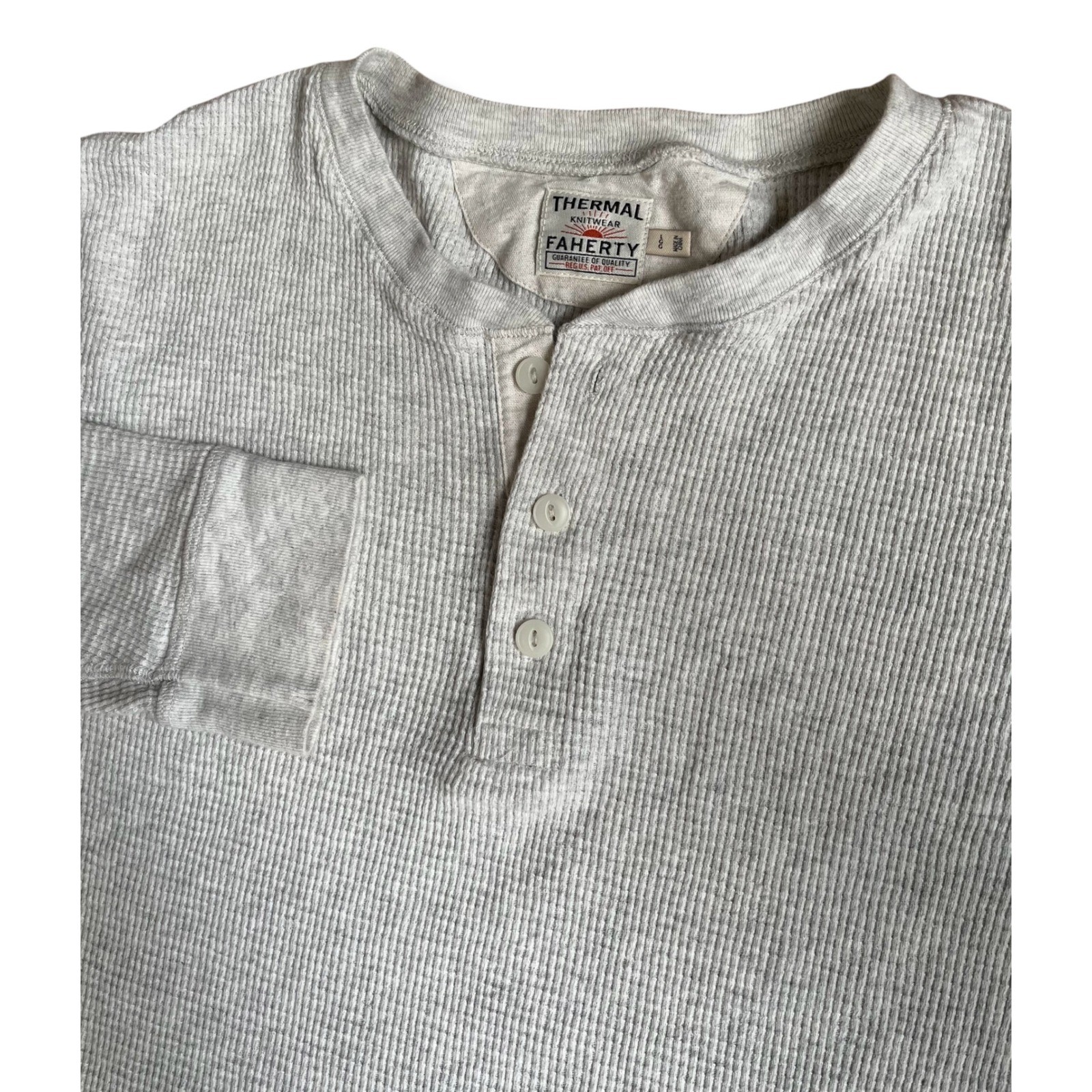 Faherty Mens Thermal Knitwear Henley Shirt Gray Waffle Knit Long Sleeve Large