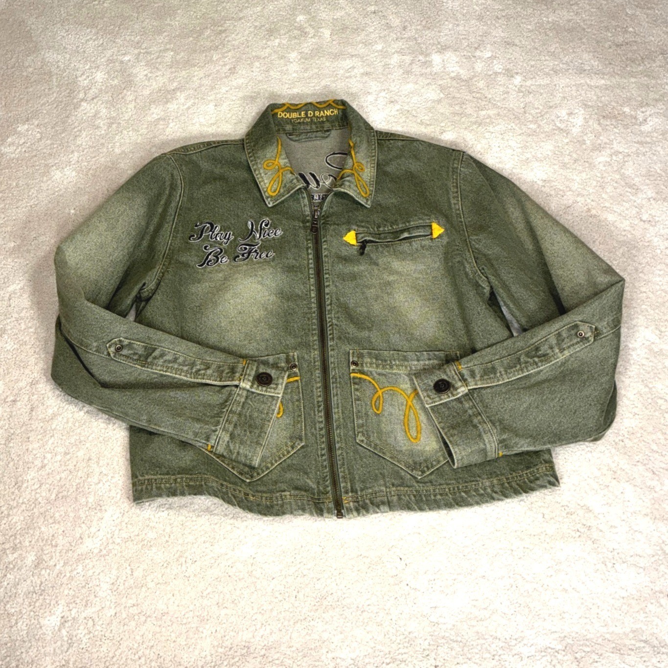 Double D Ranch Green Jacket – S – Embroidered Cowboy Western Boho Americana