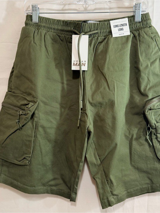 Urban Man Long Length Elastic Waist with Drawstring Green Cargo Shorts XS – XL
