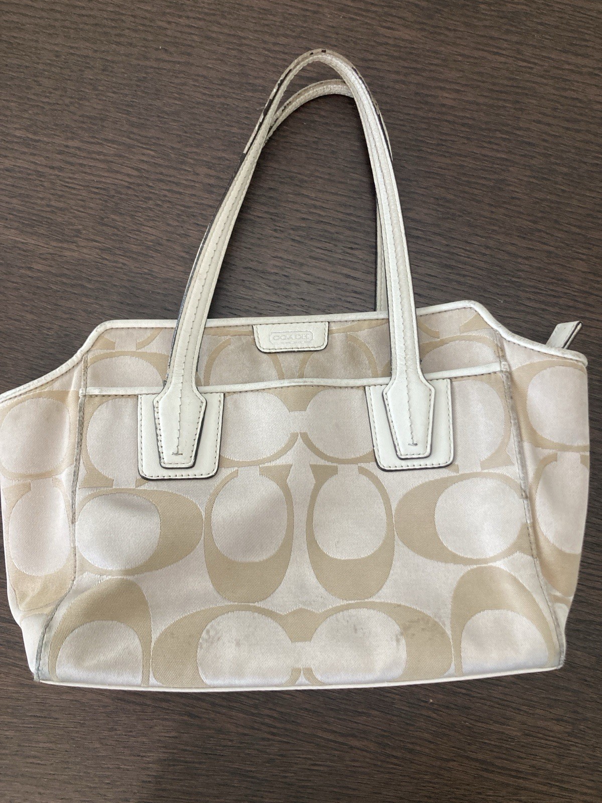Vintage Coach Mini Kelsey Signature Satchel Crossbody Purse Khaki Chalk White Y2