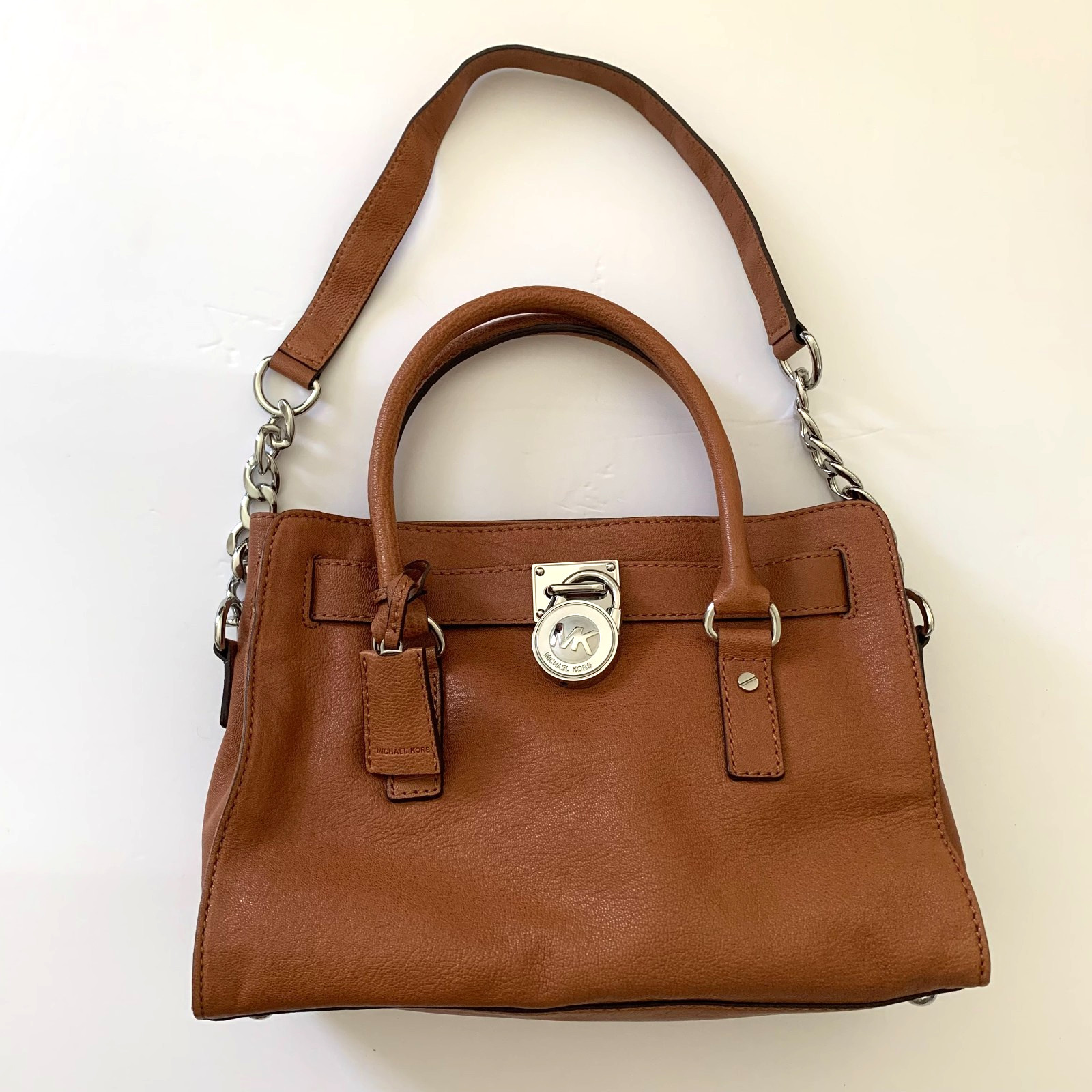 New Michael Kors Leather Hamilton East West Bag Luggage Brown Silver Hardware