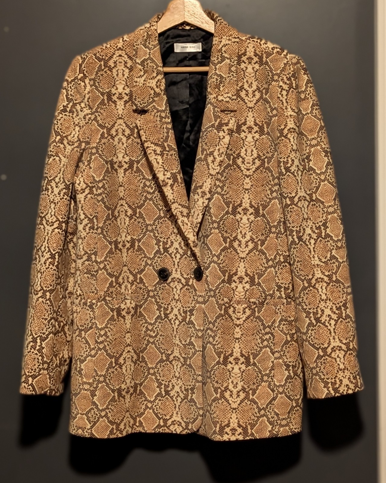 Anine Bing Madeleine Python Print Oversized Double Breasted Blazer Size L – NWOT