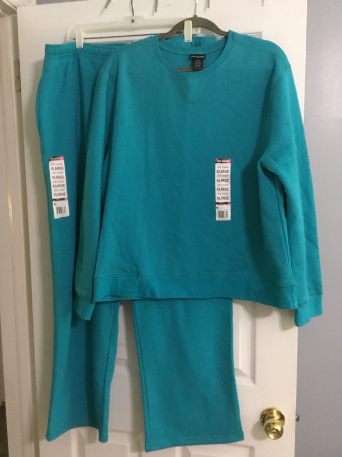 NWT VTG Joe Boxer Womens XL Sweatsuit Teal Crewneck Sweatshirt Pants Classic