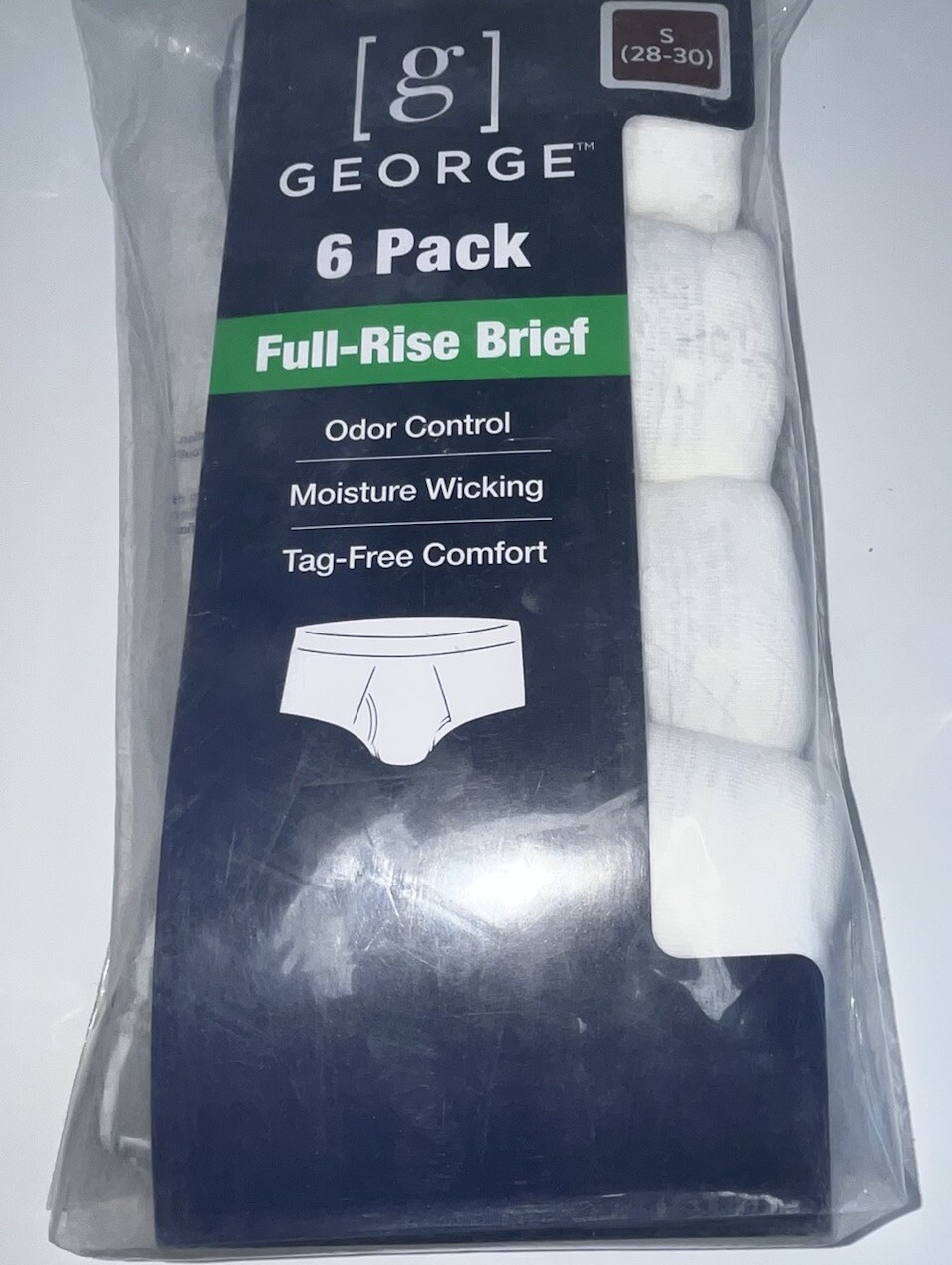 George Men’s Full-Rise White Brief 6 Pack Size Small 28-30 Waist Tag Free