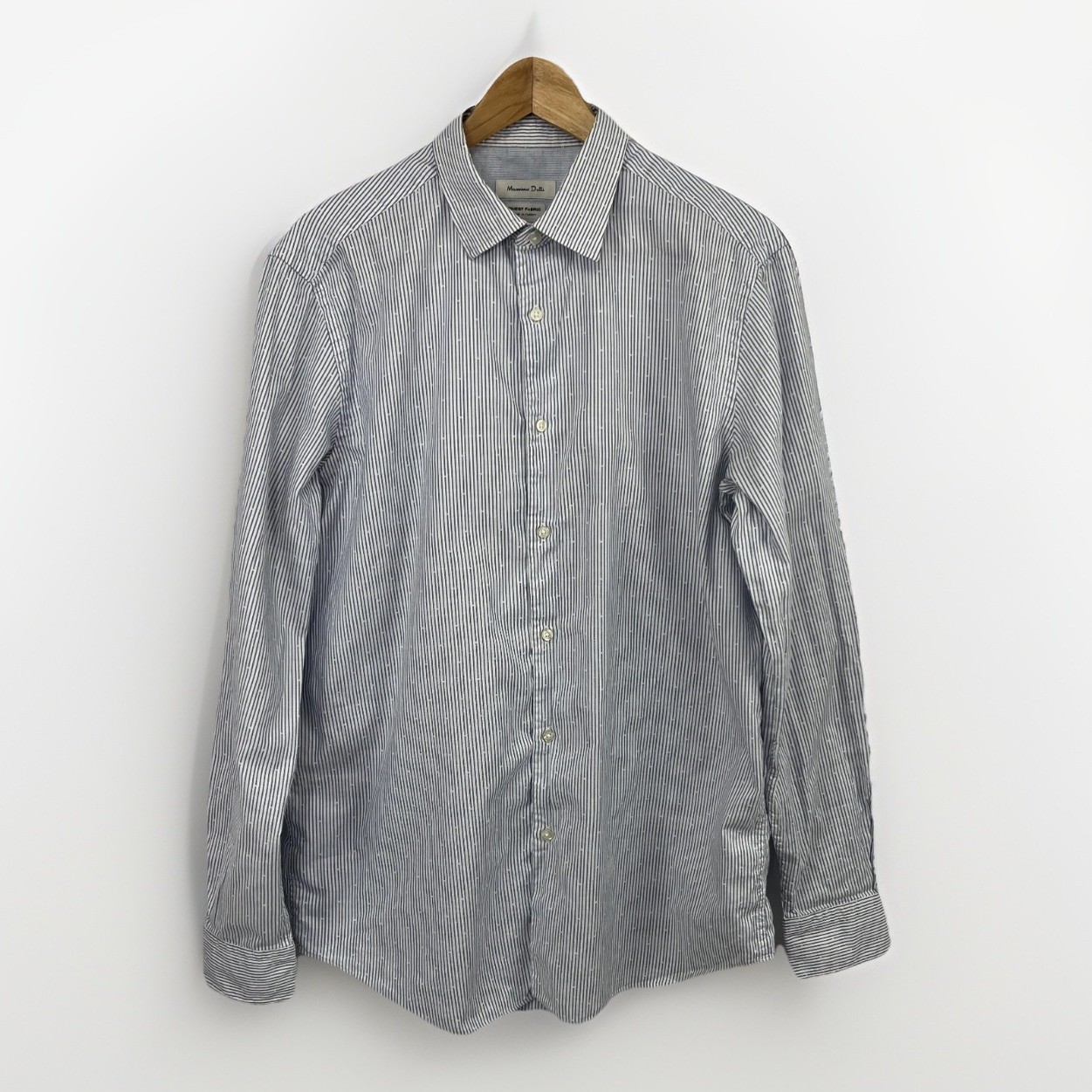 Massimo Dutti Shirt Button Down Blue Stripe Long Sleeve Flip Cuff Mens Sz L