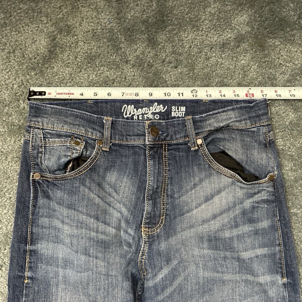 Wrangler Retro Dark Wash Slim Bootcut Fit Jeans Mens Sz 34×35