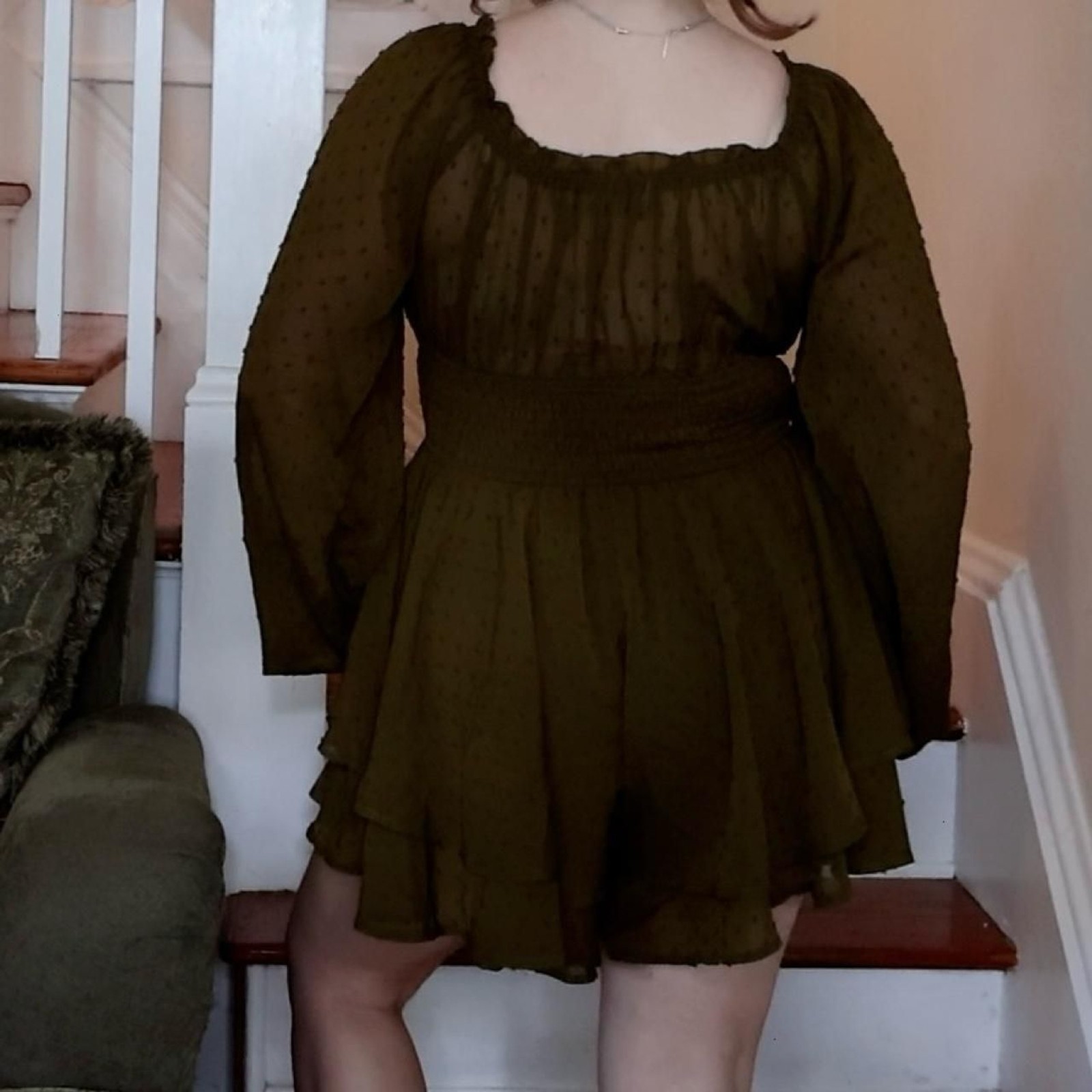 Urban Outfitters Olive Green Romper Sz Medium Milkmaid Mesh Swamp Fairy Grunge