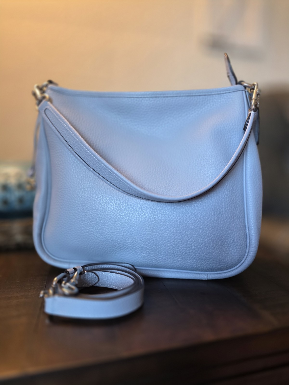 COACH Cary Shoulder Bag Blue Grey CC435 Leather