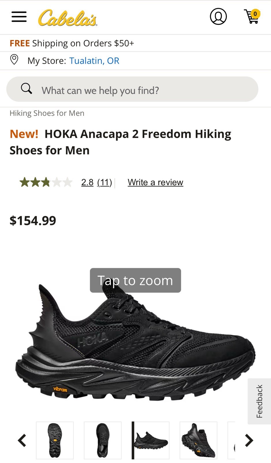 Hoka One One Anacapa 2 Freedom Trail Running Hiker Vibram Black Sz 12D – EUC!