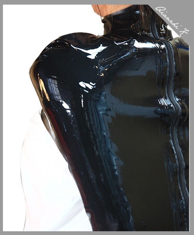 100% Natural Black Latex Rubber Backhand Restraints Zipper Fetish Binding BDSM