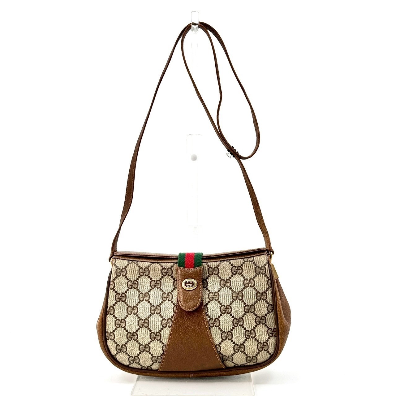 Vintage GUCCI Shoulder Bag Sherry Line PVC Leather GG Beige Authentic