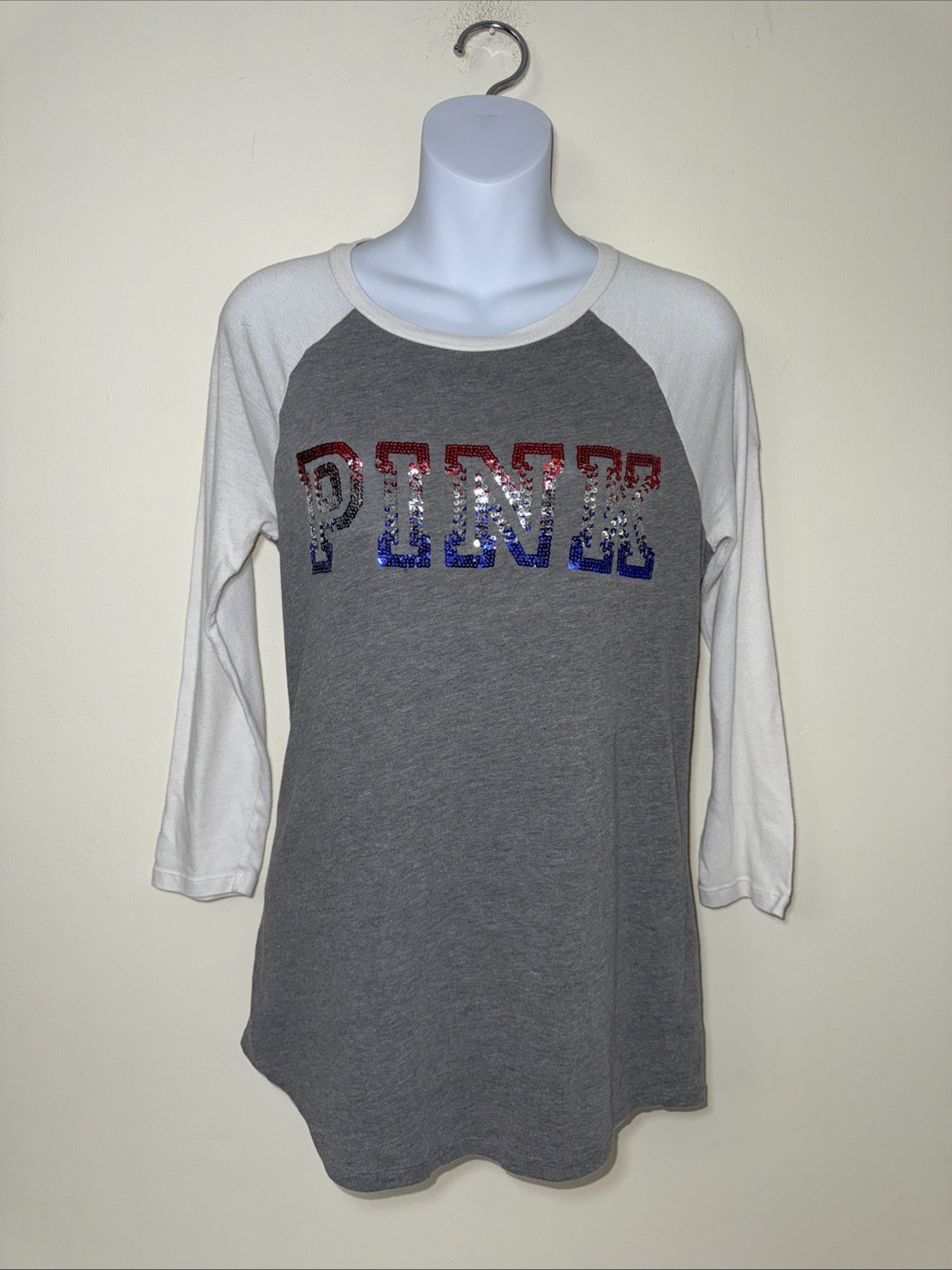 Pink Victoria’s Secret Bling Dog T Shirt Women’s XS Sequin Patriotic Sequins