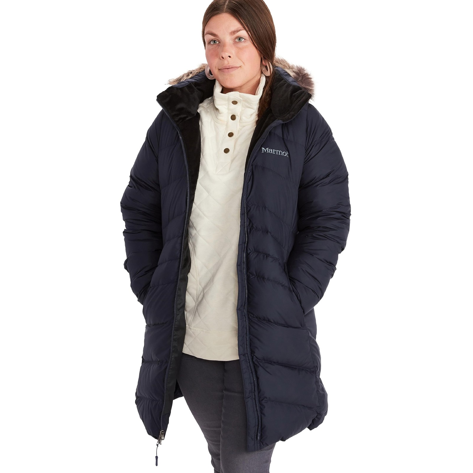MARMOT Women’s Montreal Mid-Thigh Length Down Puffer Jacket, Midnight Navy,Small