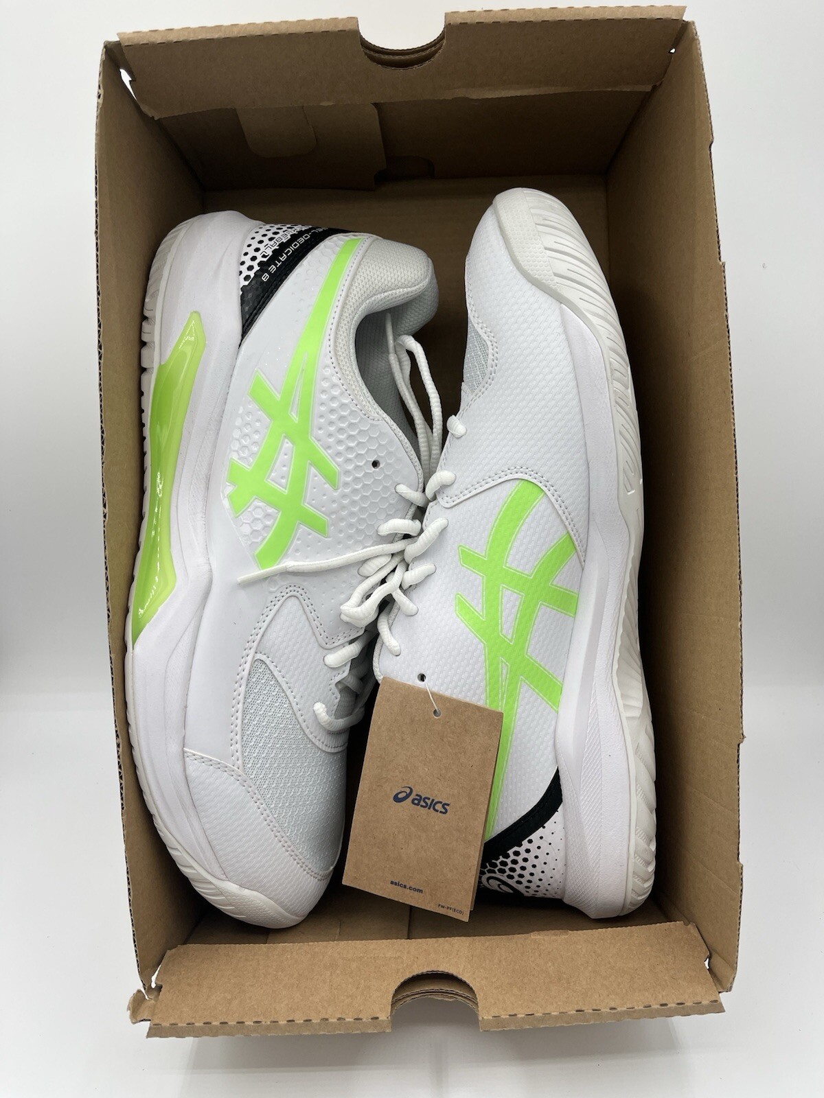 ASICS GEL-Dedicate 8 Men Size 11.5 Pickleball Shoe White/Lime Burst 1041A409-101