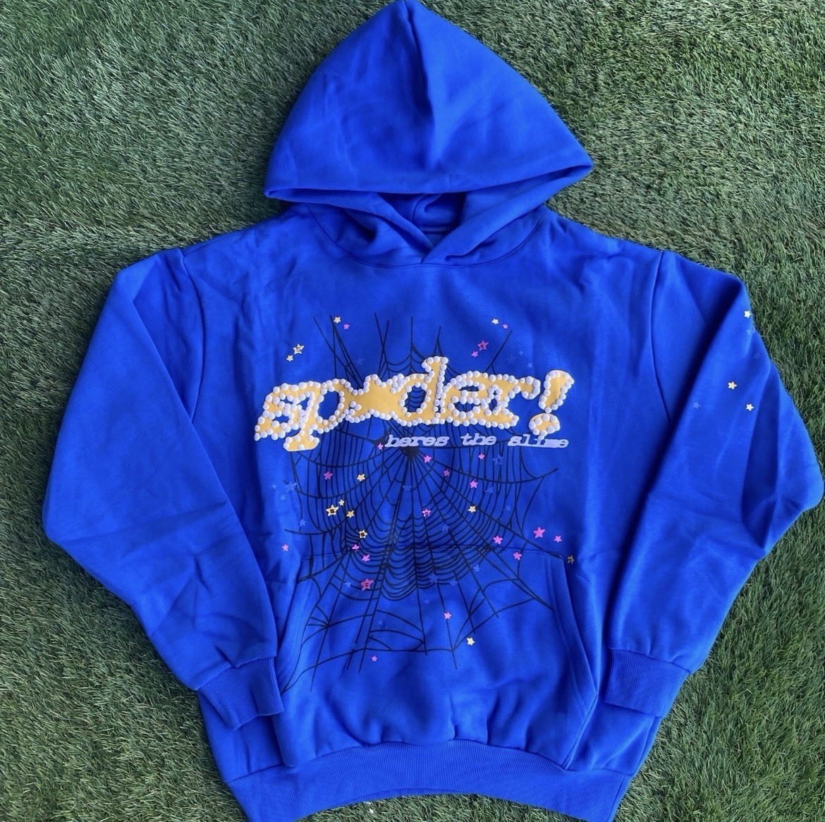 Hoodie Men’s Blue Pullover Hoodie Size L Cotton Fleece Graphic Print